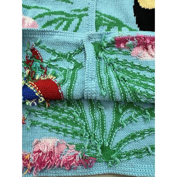 Vintage Tropical Toucan Sweater Womens L Blue Button Up Resort Florida Vacation - Picture 12 of 16
